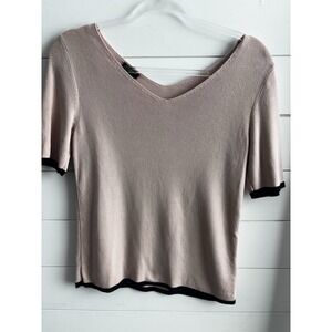 Talbots Women's V Neck Blouse Pink & Black Wise Small Petite‎ 0223